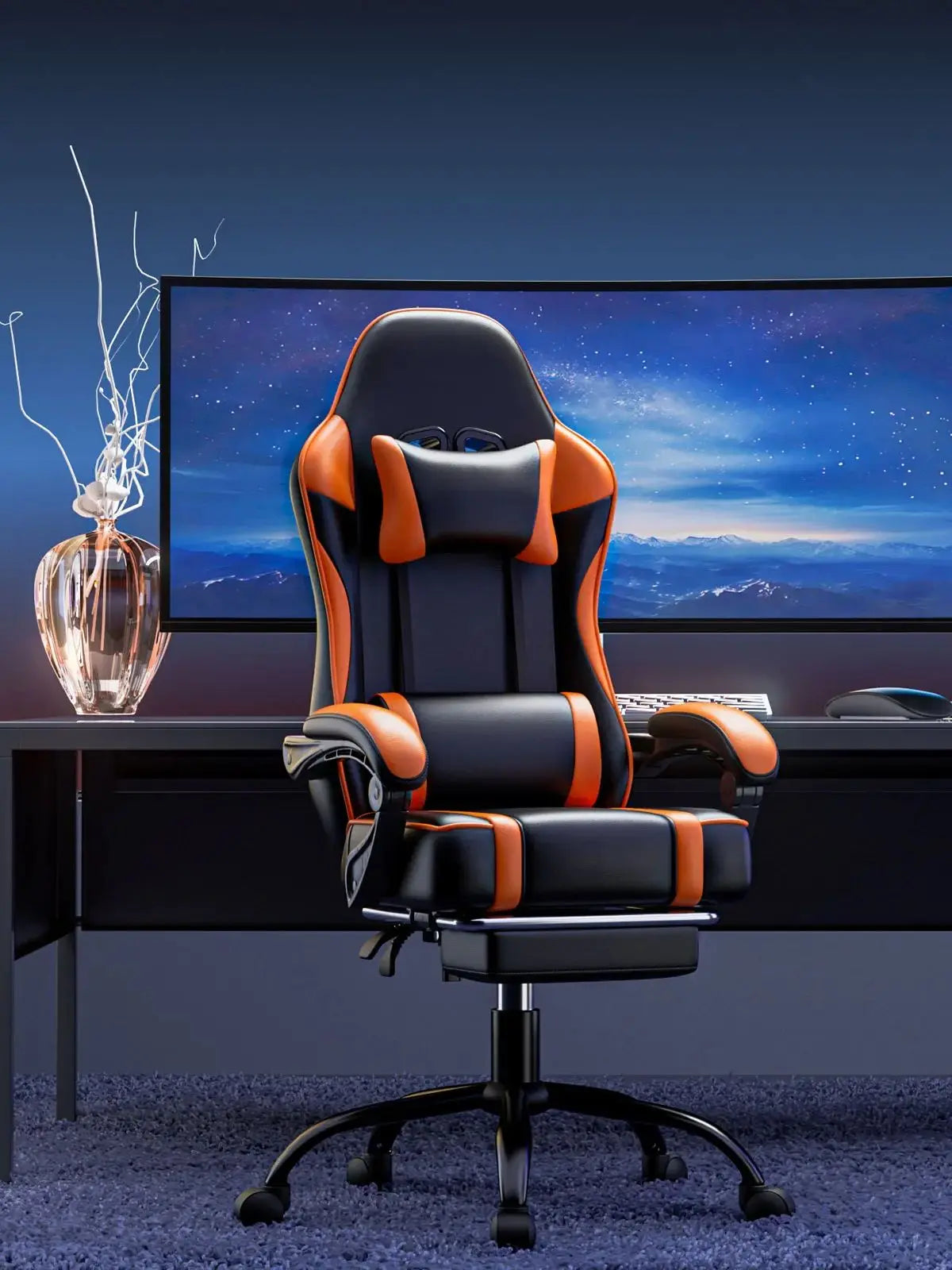 Reclining Gaming Chair with Footrest – PU Leather Ergonomic Gamer Chair